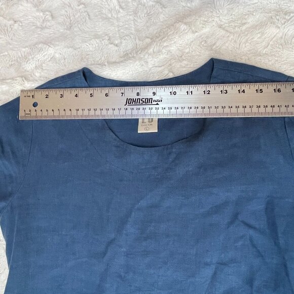 Len Ok Women's Large Oversized 3/4 Sleeve Belted Linen Long Dress Blue Pockets - Picture 5 of 9